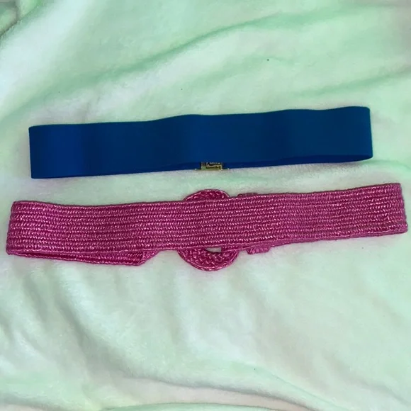 ❤️ Vintage Hot Barbie Pink Woven Stretch and Blue Stretch Belt with Gold Clasp - Picture 2 of 2